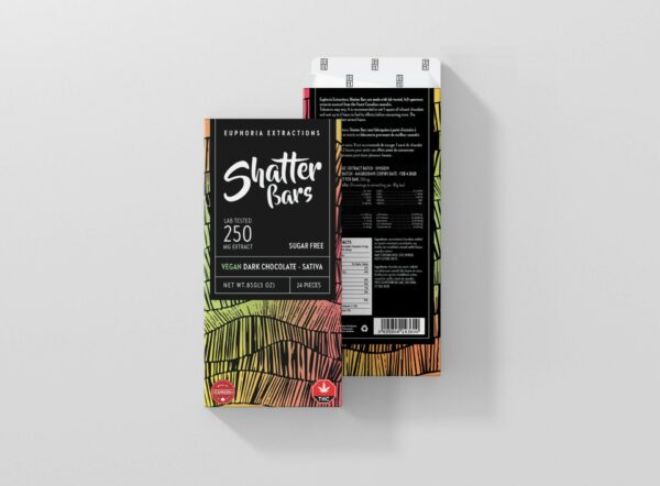 Euphoria Extractions – Shatter Bars – Vegan Dark Chocolate (Sugar Free) – Sativa – 250mg THC | The Healing Co Canada