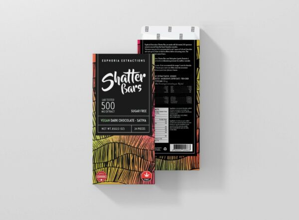 Euphoria Extractions – Shatter Bars – Vegan Dark Chocolate (Sugar Free) – Sativa – 500mg THC | The Healing Co Canada