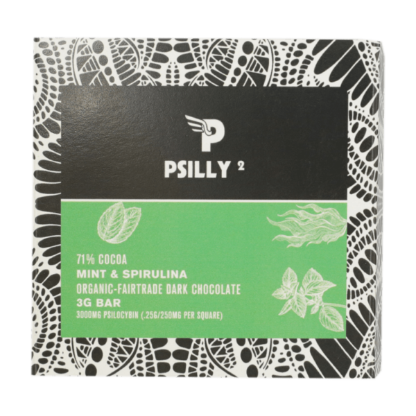 Psilly – Dark Chocolate Bar – Mint & Spirulina | The Healing Co Canada